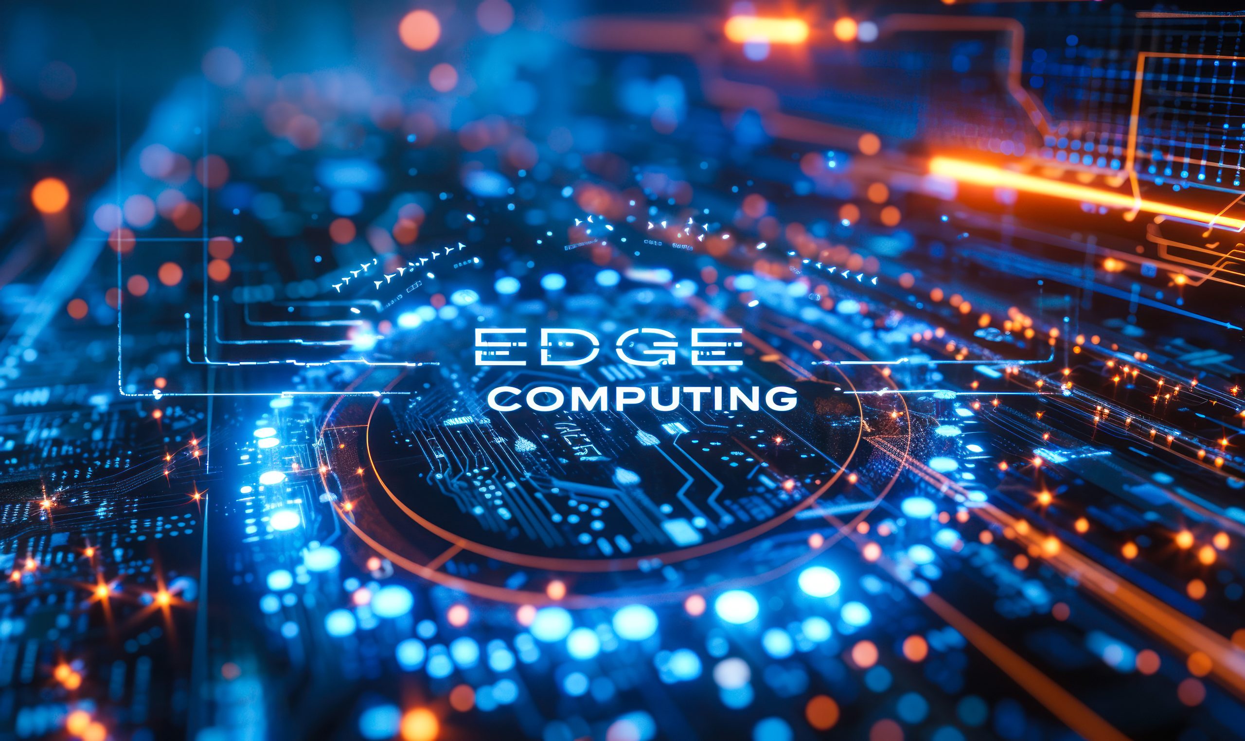 Edge Computing concept highlighted on a motherboard, illustrating advanced data processing technology at the networks periphery for speed